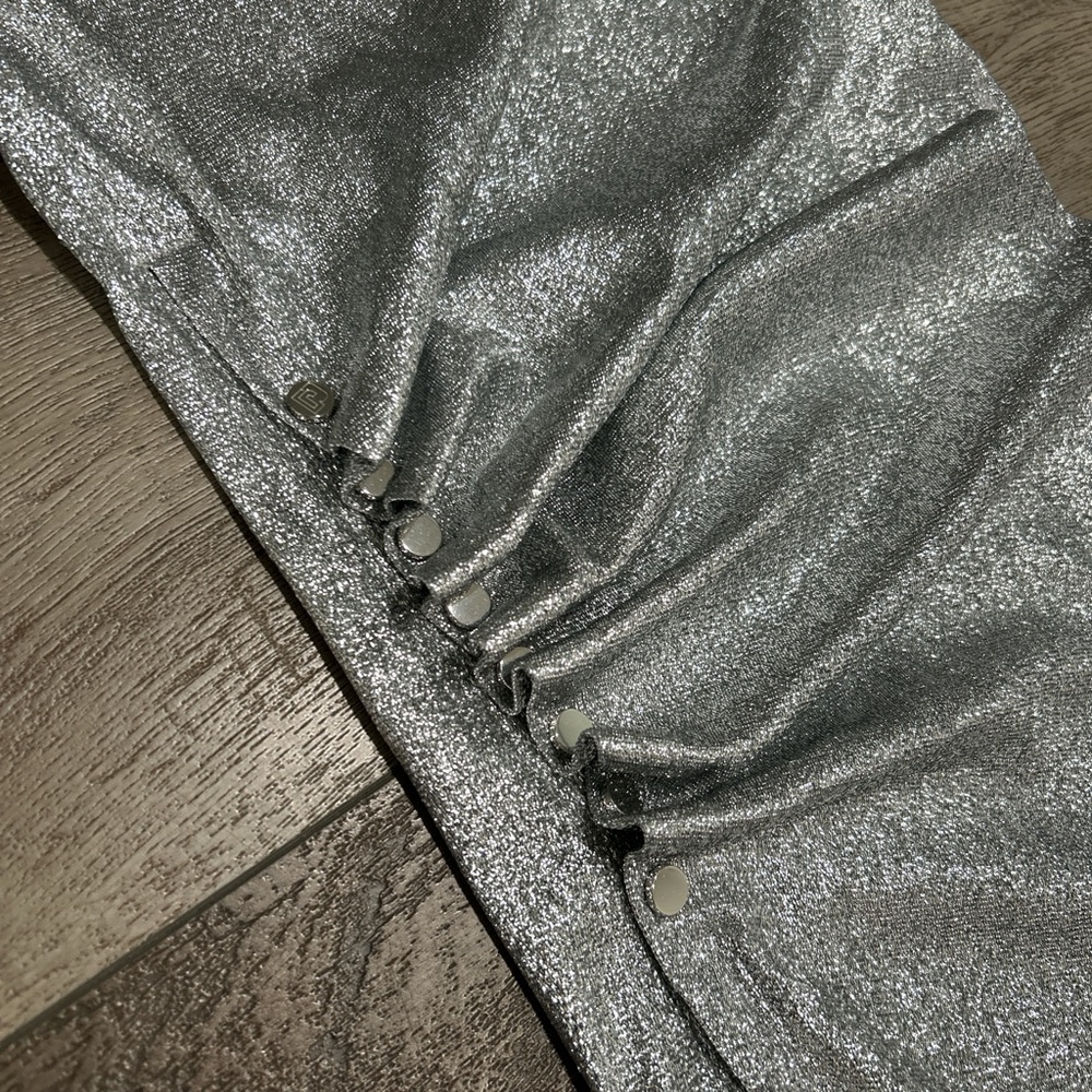 Paco Rabanne silver asymmetric ruched midi dress - Picture 8 of 15